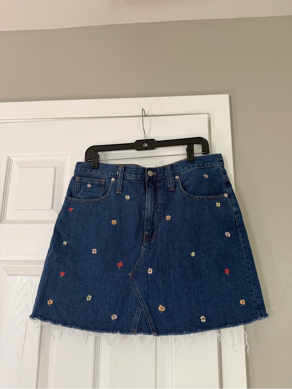 Madewell Embroidered Flower Denim Jean Mini Skirt